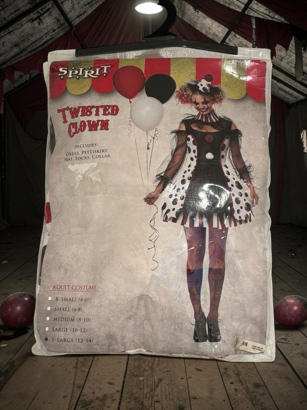 Spirit Twisted Clown Costume - Black, White, Red Size XL